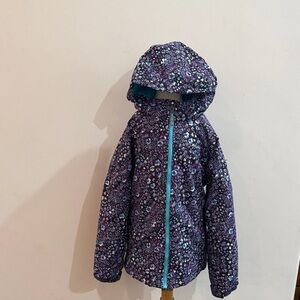 Columbia Girls Navy- Purple Floral Hooded Puffer Jacket